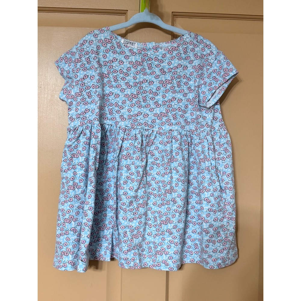 Vintage Esprit Mini Girls Floral Babydoll Dress Blue Pink Cotton Age 6 USA Made